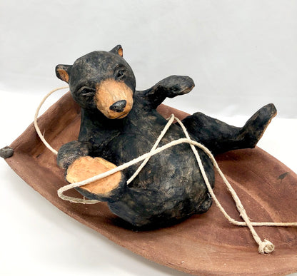 Black Bear In A Boat Ceramic Sculpture: "You Are The Master Of Your Judgements, Your Decisions, And Your Actions"