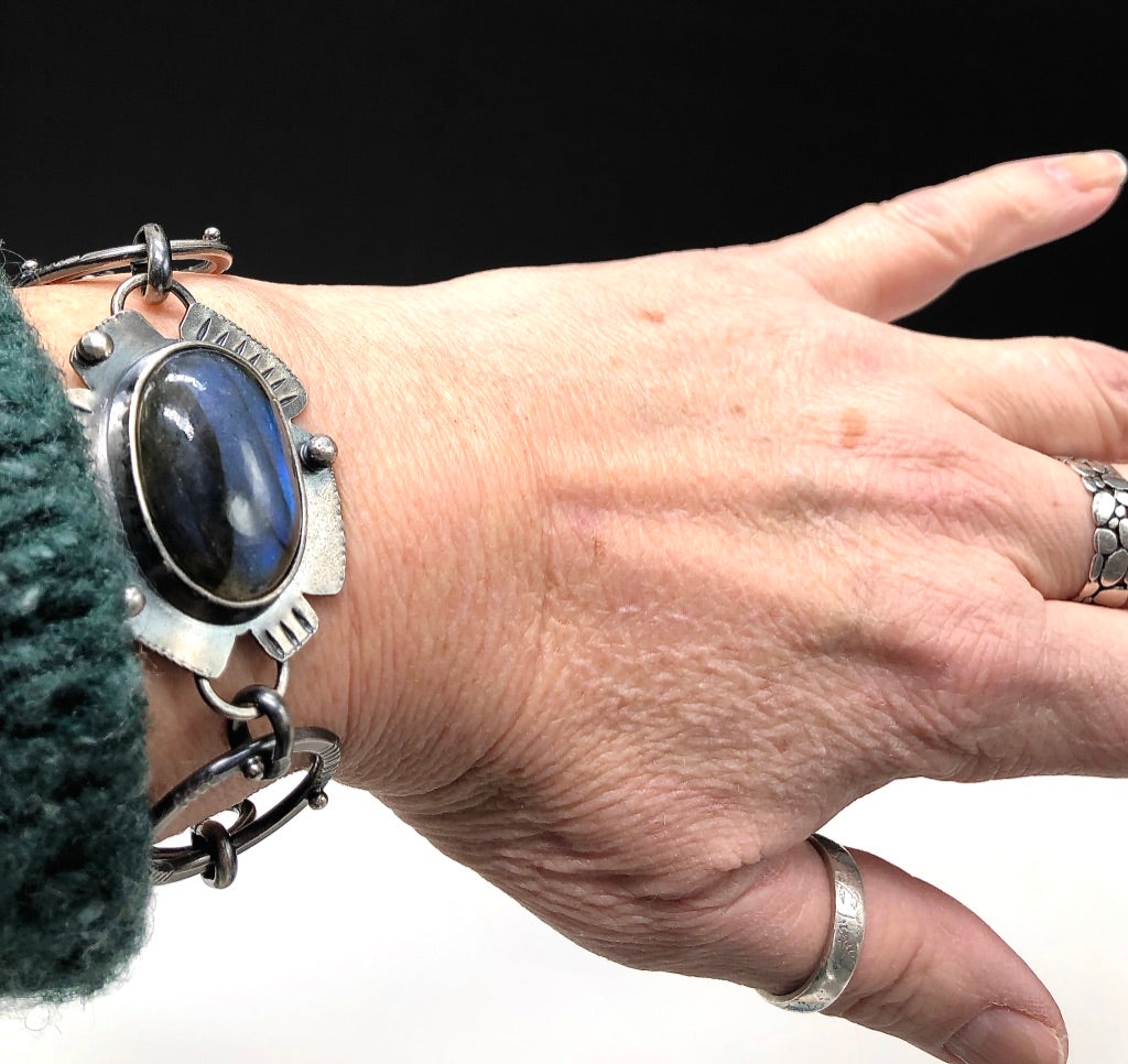 Sterling Silver Labradorite Statement Bracelet