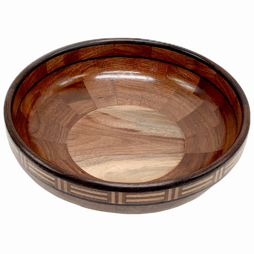 Walnut Wood Turned Fruit Bowl With Patterned Rim