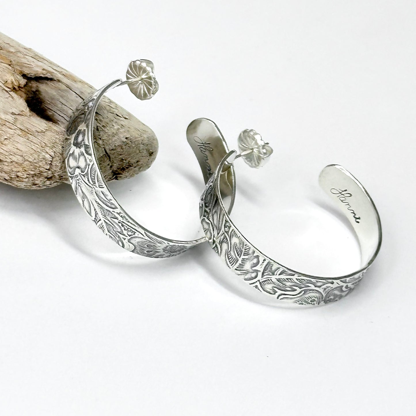 Flower and Leaf Hoop Earrings