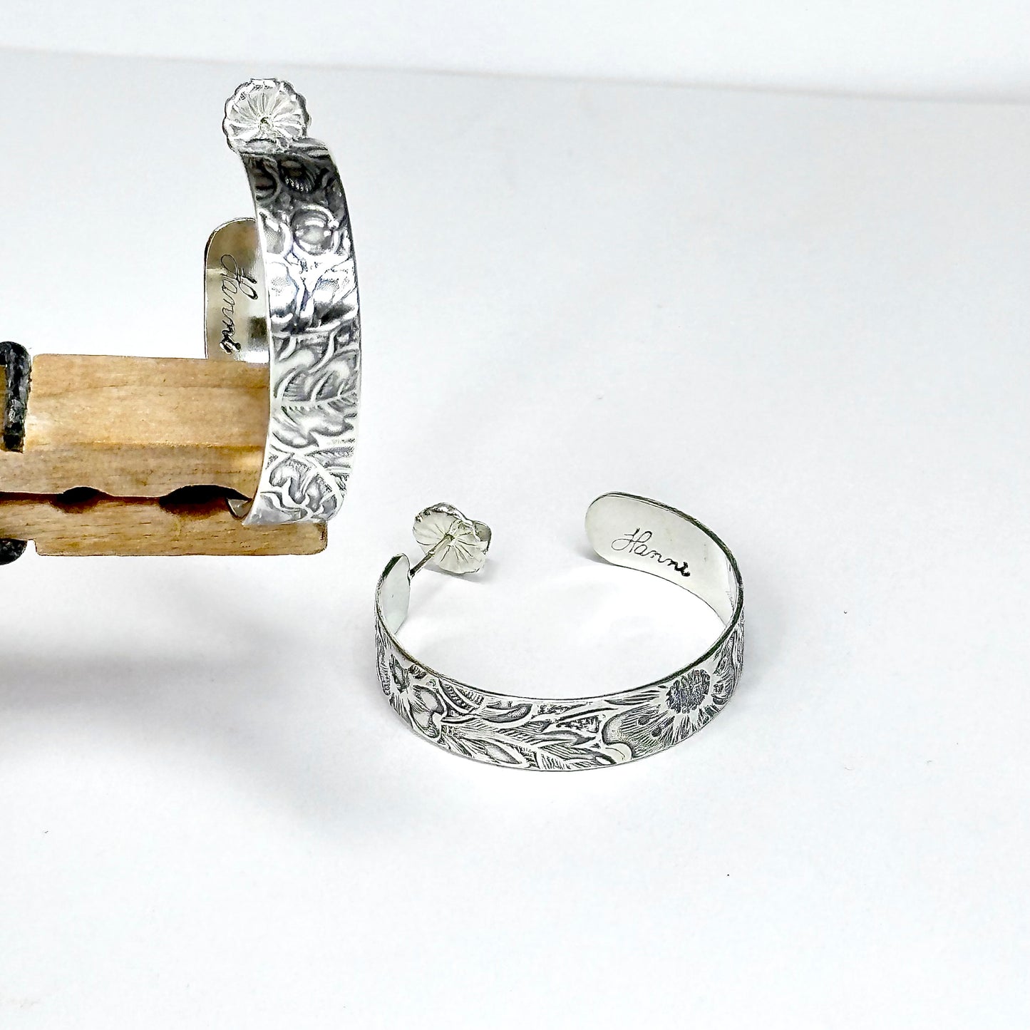 Flower and Leaf Hoop Earrings