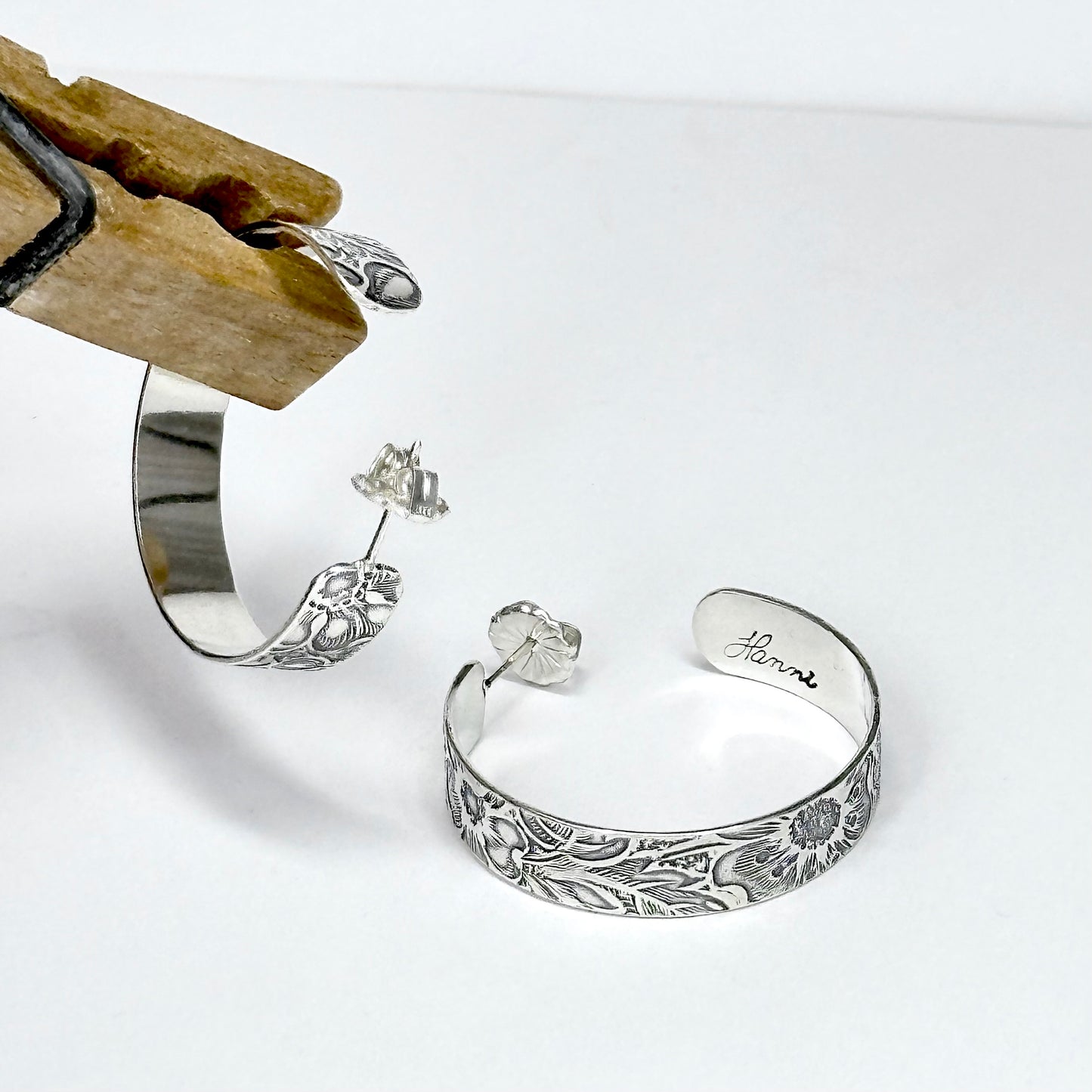 Flower and Leaf Hoop Earrings