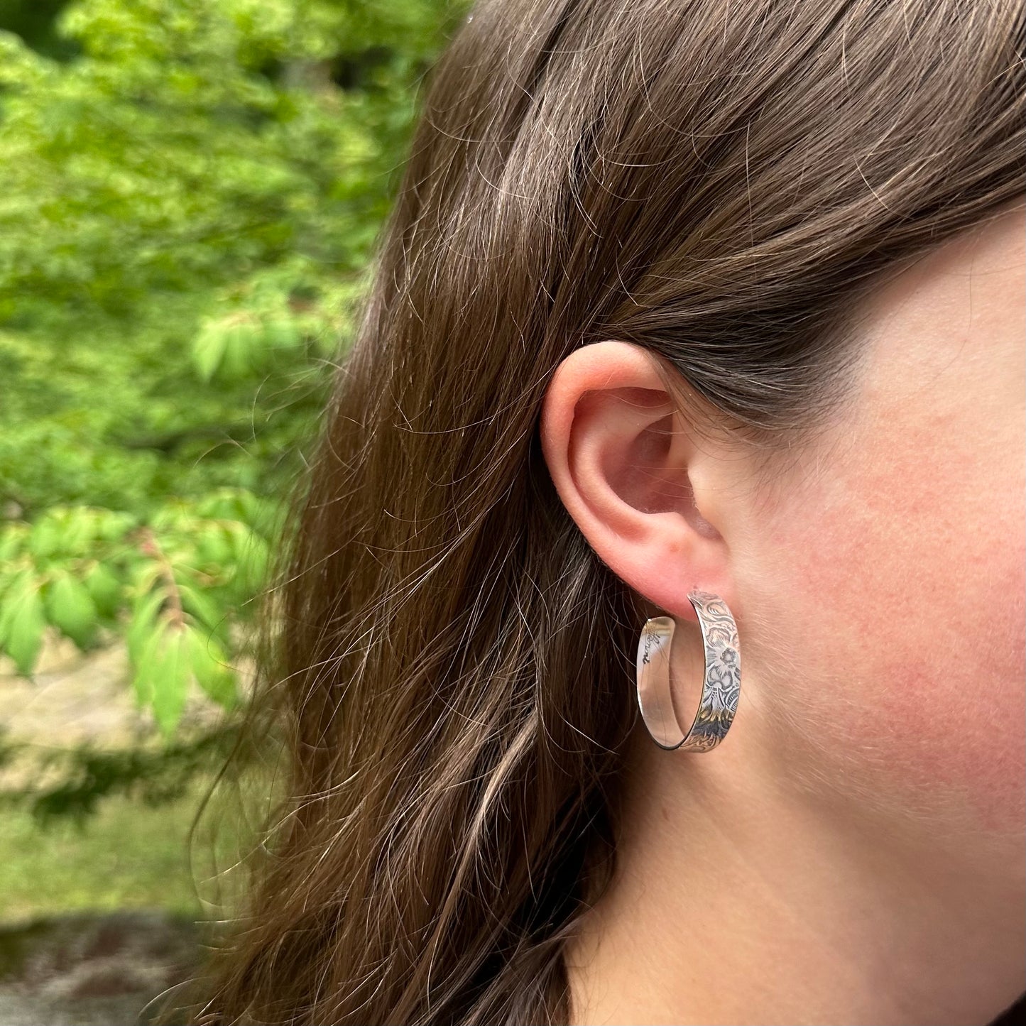 Flower and Leaf Hoop Earrings