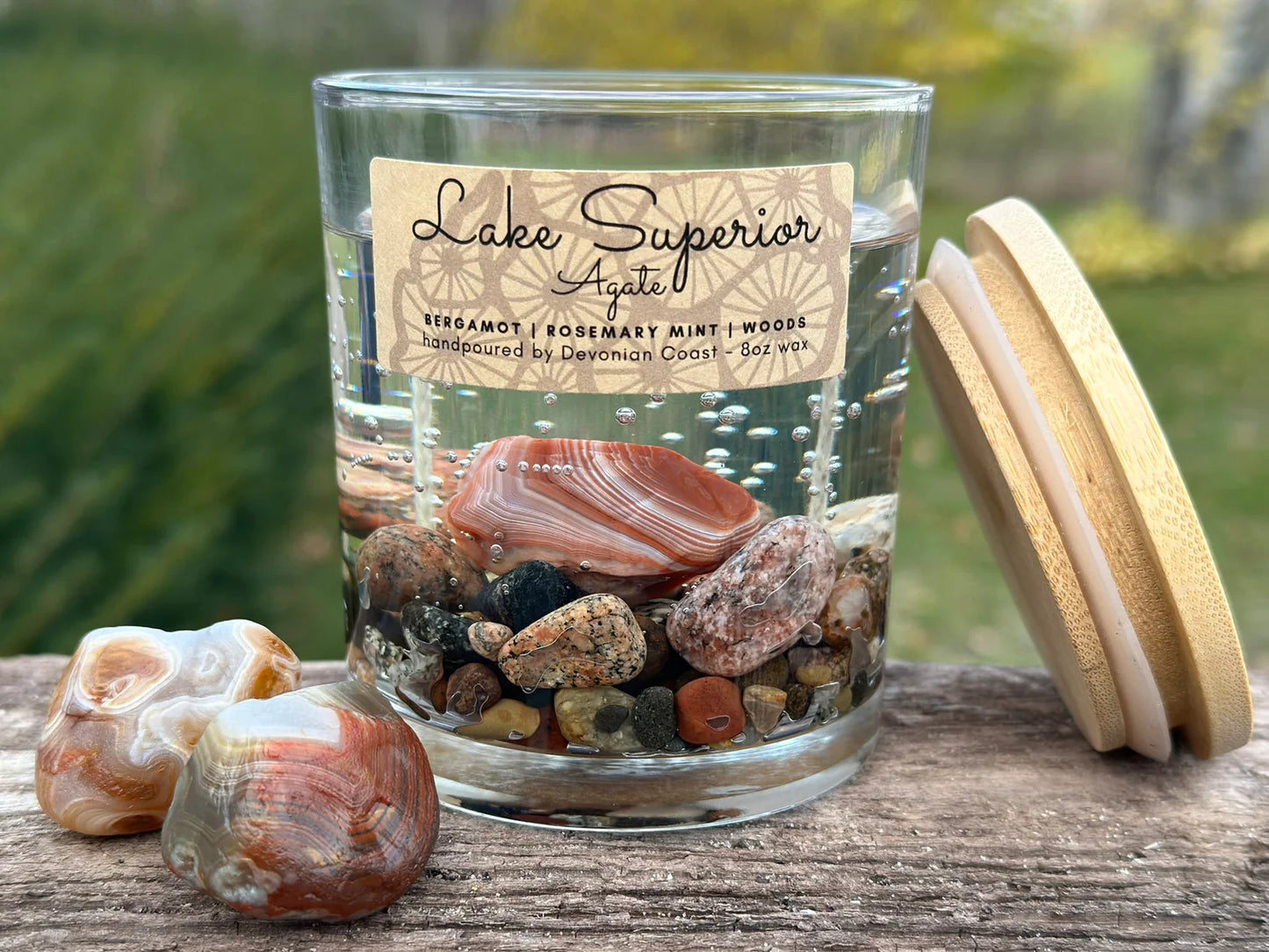 Clear Gel Long Burning Candles With Great Lakes Stones