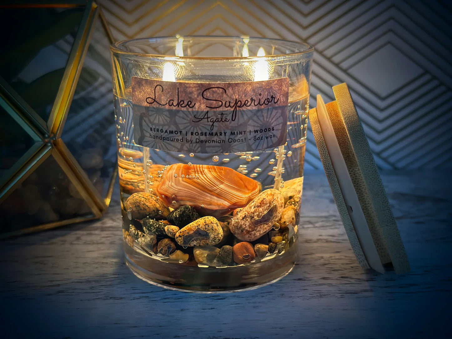Clear Gel Long Burning Candles With Great Lakes Stones