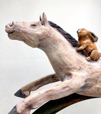 Copy of Ceramic Sculpture, Two Horses on Metal Ring: "Celebrate Your Success And Failures; Both Required Courage"