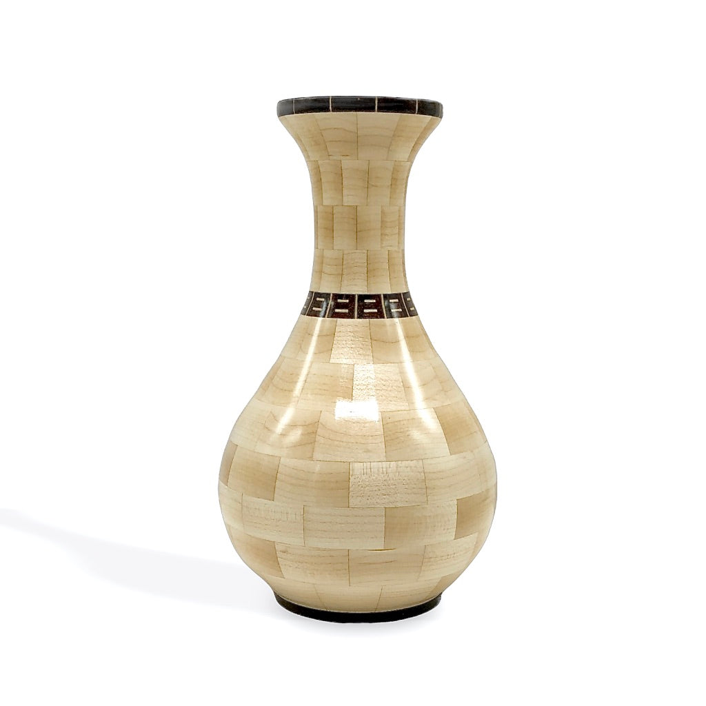 wood vase, maple, dried flowers, segmented turning, hanni gallery