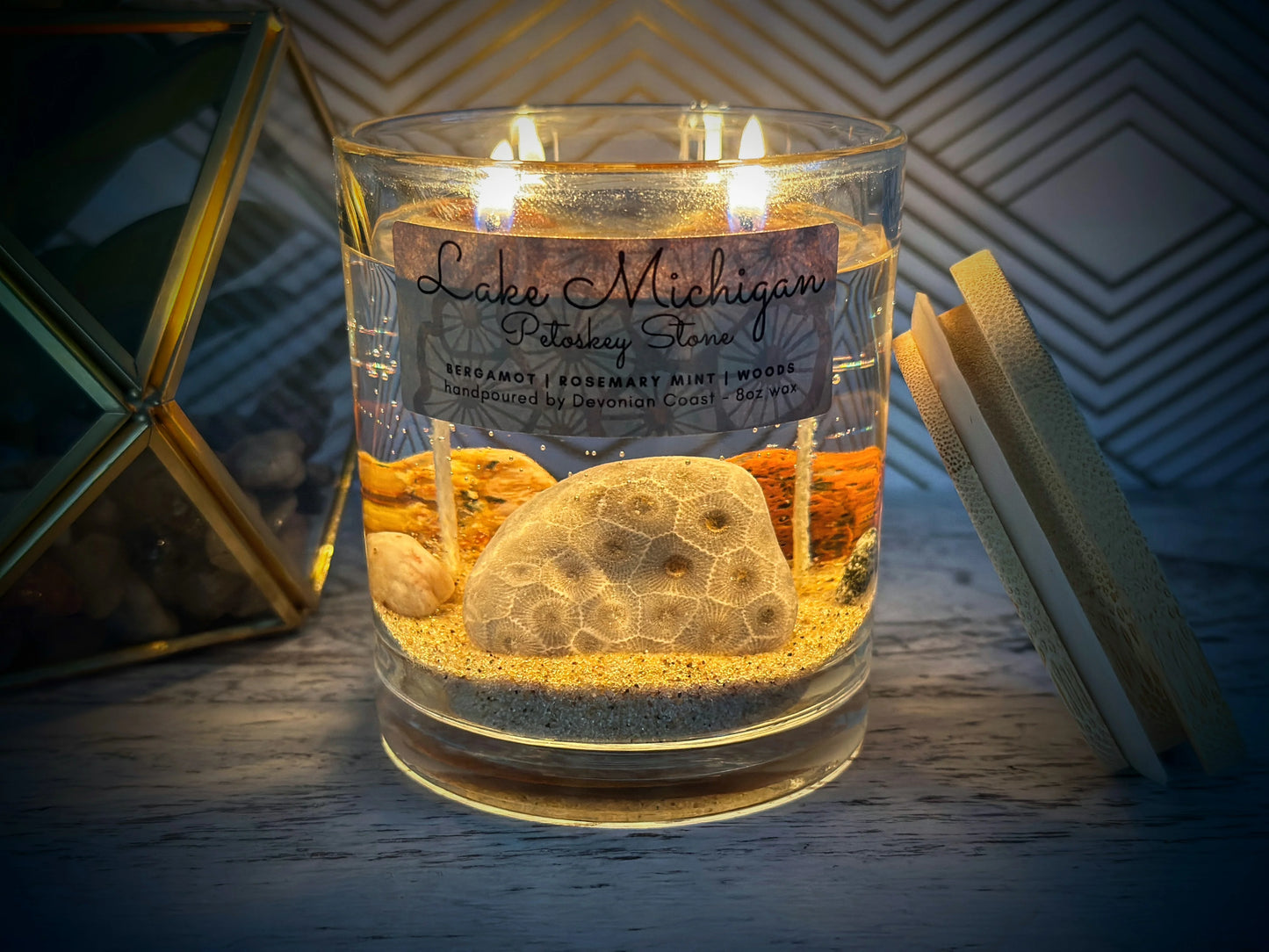 Petoskey Stone Candle With Clear Gel Wax