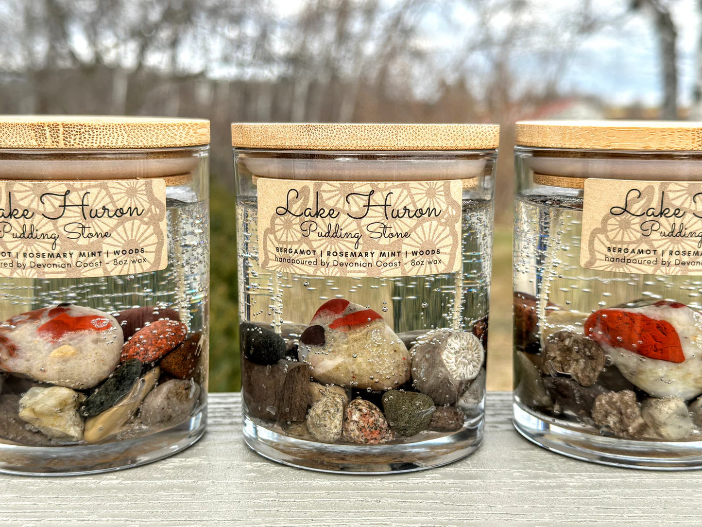 Clear Gel Long Burning Candles With Great Lakes Stones