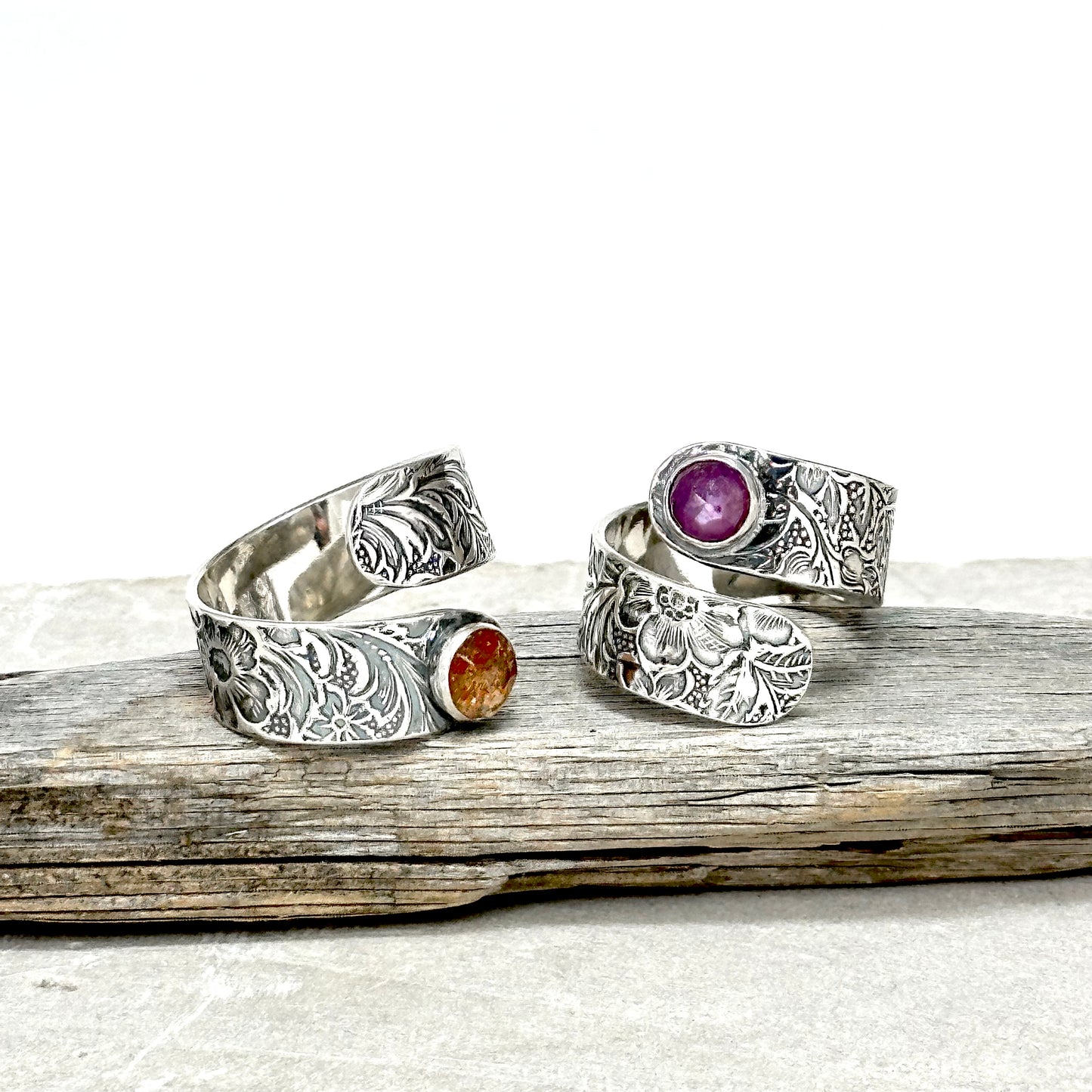 Adjustable Floral Wrap Ring - Choose Gemstone