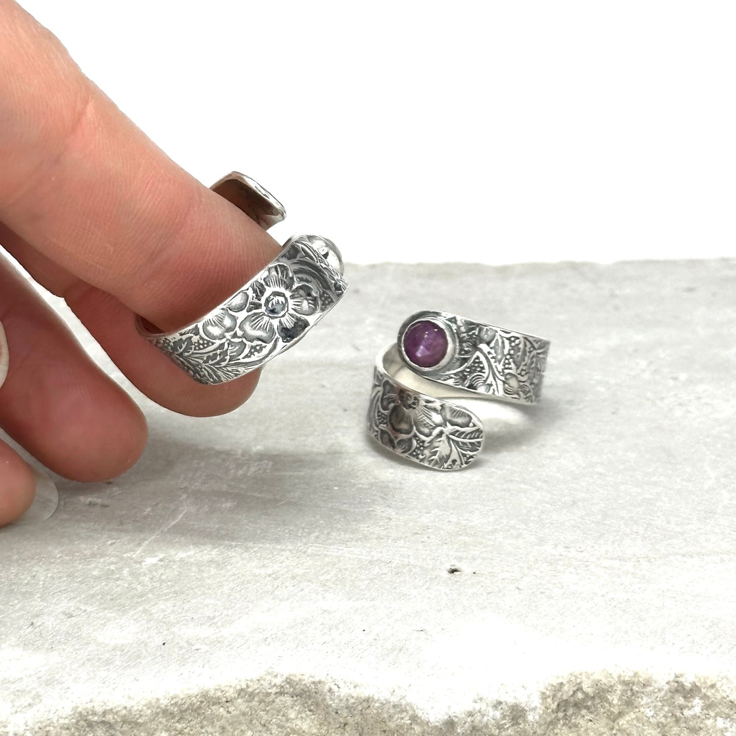 Adjustable Floral Wrap Ring - Choose Gemstone