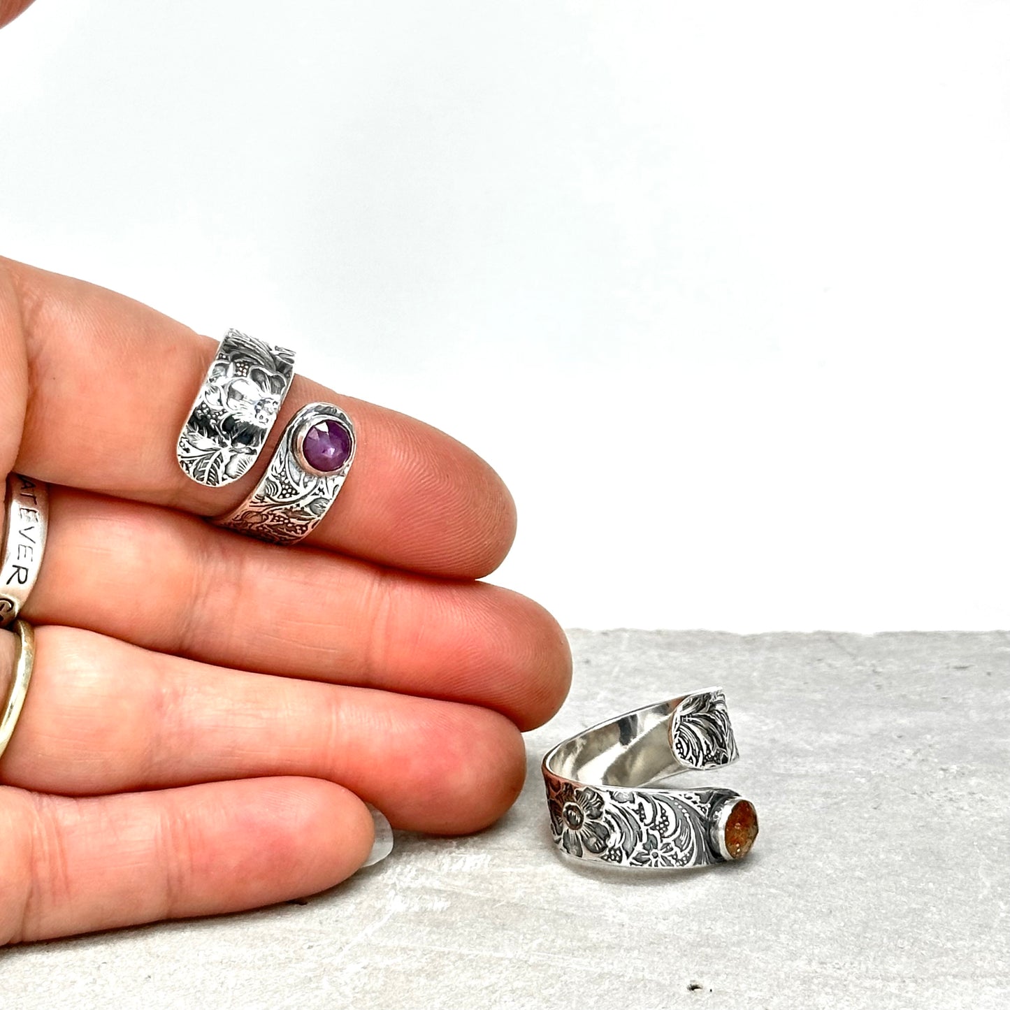 Adjustable Floral Wrap Ring - Choose Gemstone