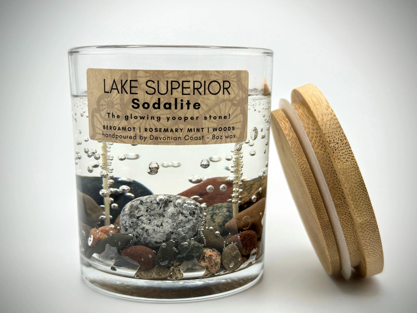 Clear Gel Long Burning Candles With Great Lakes Stones
