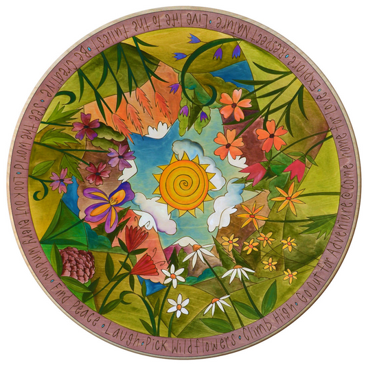 Sincerely sticks lazy susan I can't get a signal 18 inches kitchen organizer printed from original artwork mountains with a sun in the center and lots of flowers colorful art with greens, oranges, purples