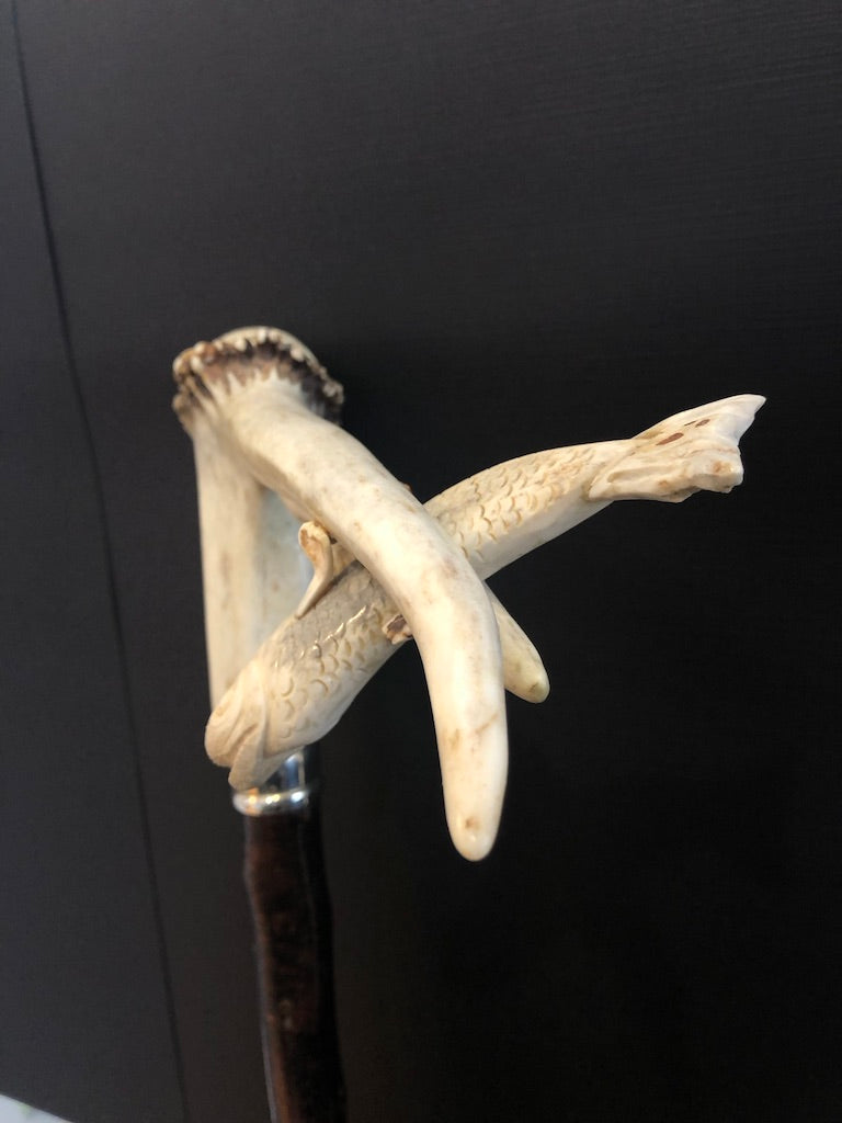 Carved Antler Crane Blackthorn Cane By Wendy Yothers