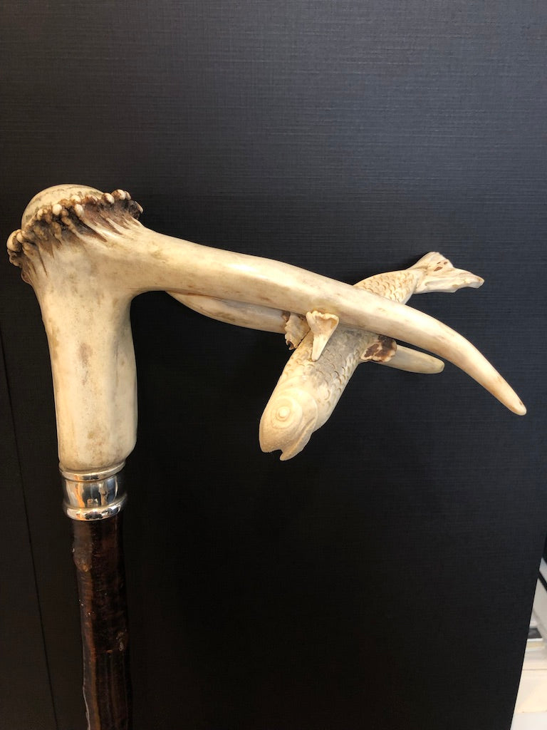 Carved Antler Crane Blackthorn Cane By Wendy Yothers