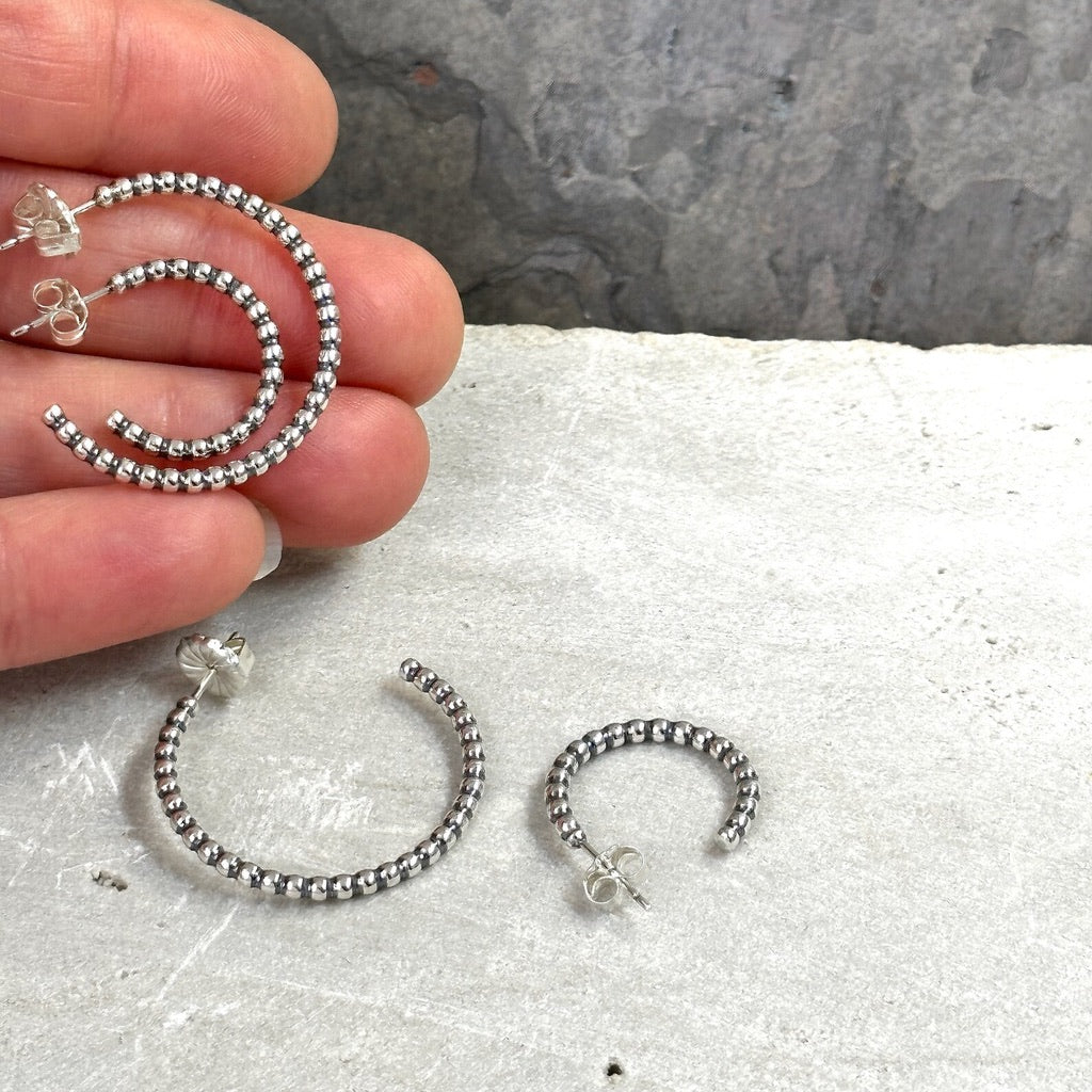 Lightweight Beaded Sterling Silver Hoop Earring