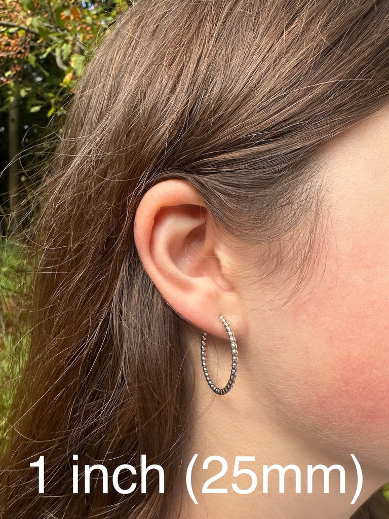 Lightweight Beaded Sterling Silver Hoop Earring