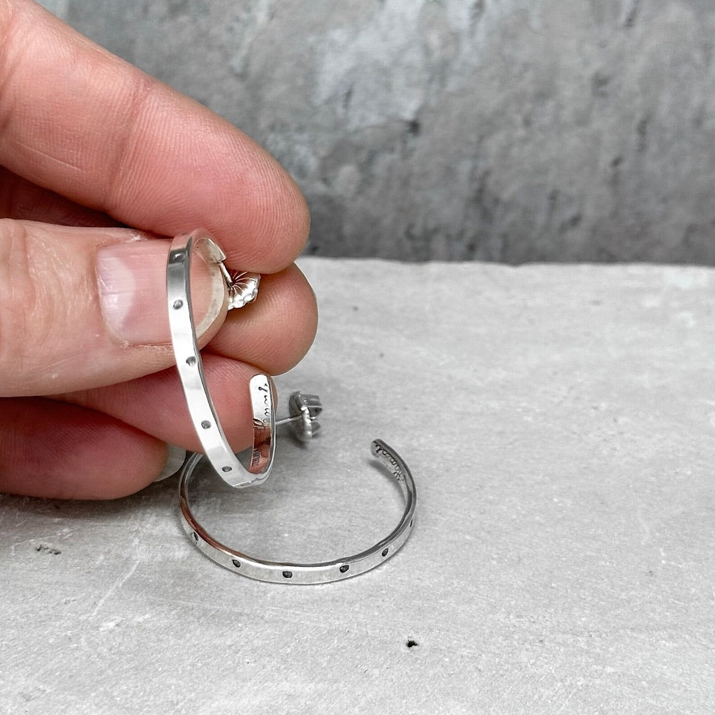 Sterling Silver Hoop Earrings with Dot Pattern