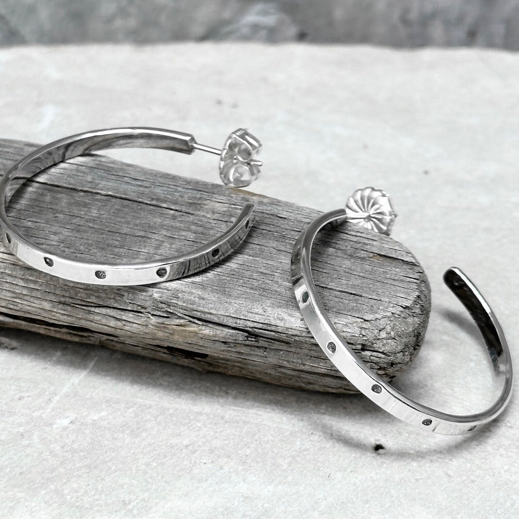 Sterling Silver Hoop Earrings with Dot Pattern
