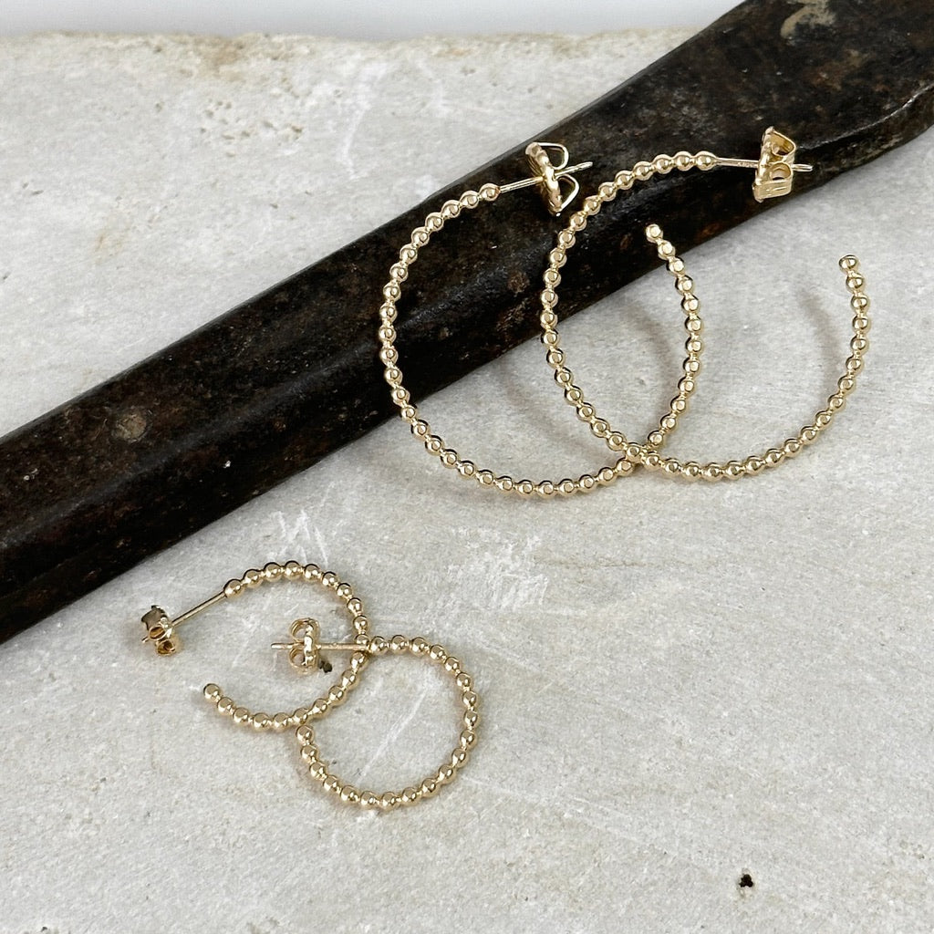 Lightweight Beaded Wire Gold Hoop Earring