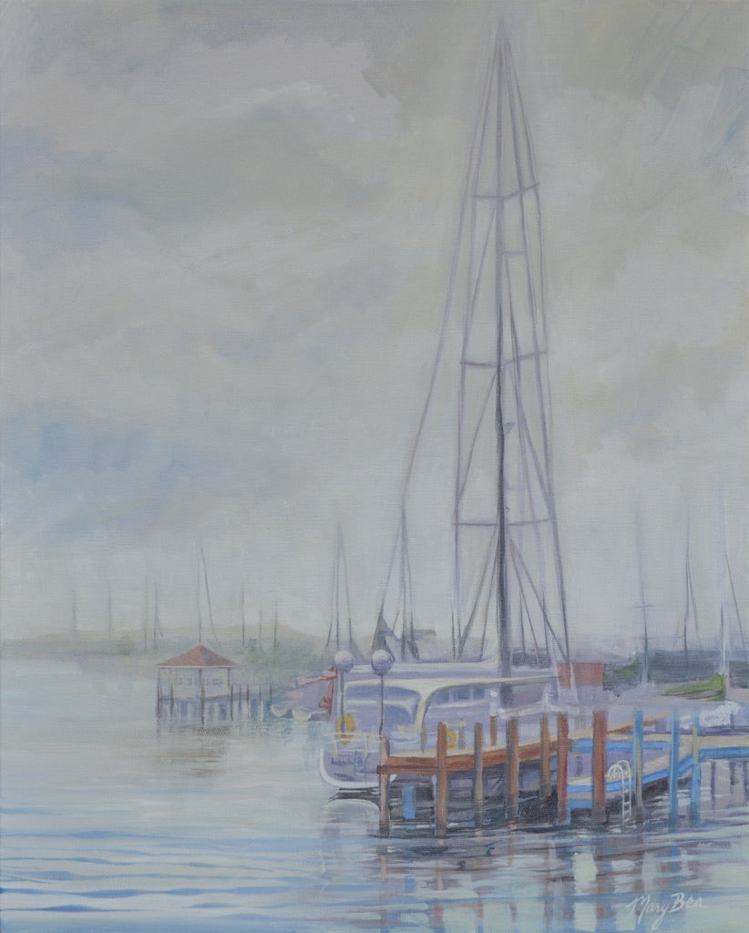 Misty Marina Print on Paper by Mary Bea