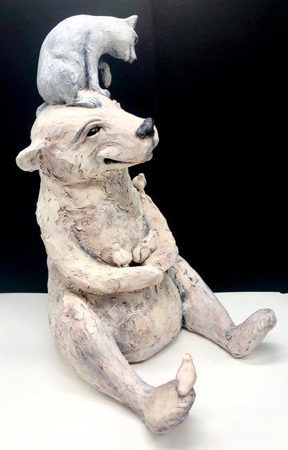 Polar Bear, Arctic Fox and Ptarmigan Ceramic Sculpture: "Every Neighbor Can Be Your Teacher"