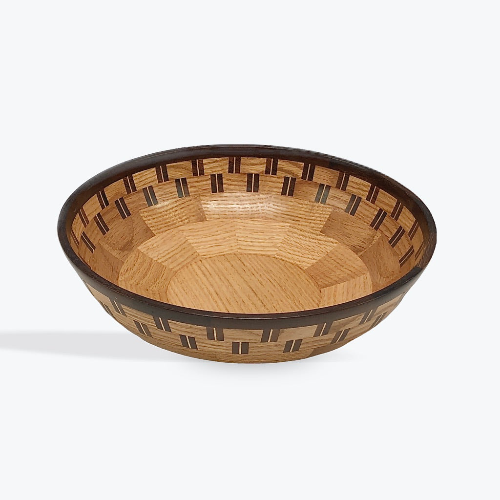 Oak Wood Turned Fruit Bowl With Dark Wenge Pattern