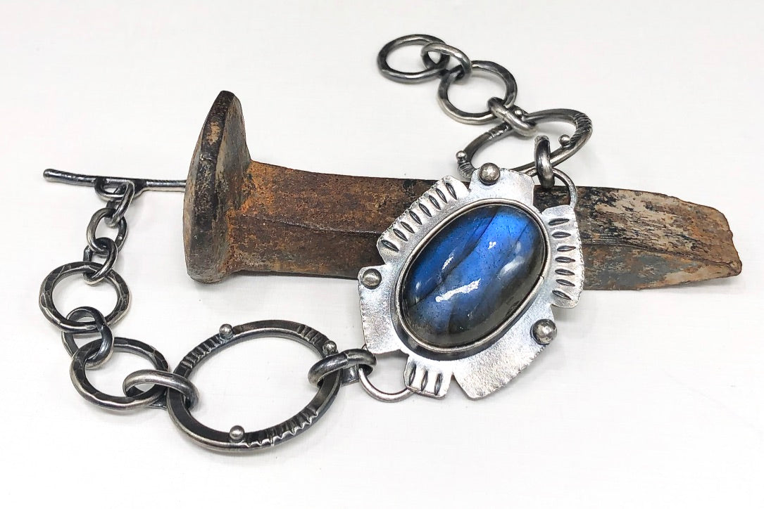 Labradorite bracelet rustic design sterling silver link