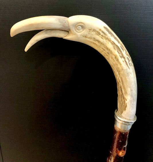 Carved flamingo deer antler cane, blackthorn walking stick, collectible, hanni gallery