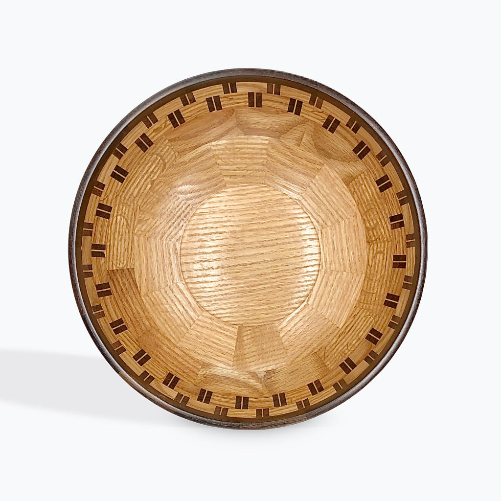Oak Wood Turned Fruit Bowl With Dark Wenge Pattern