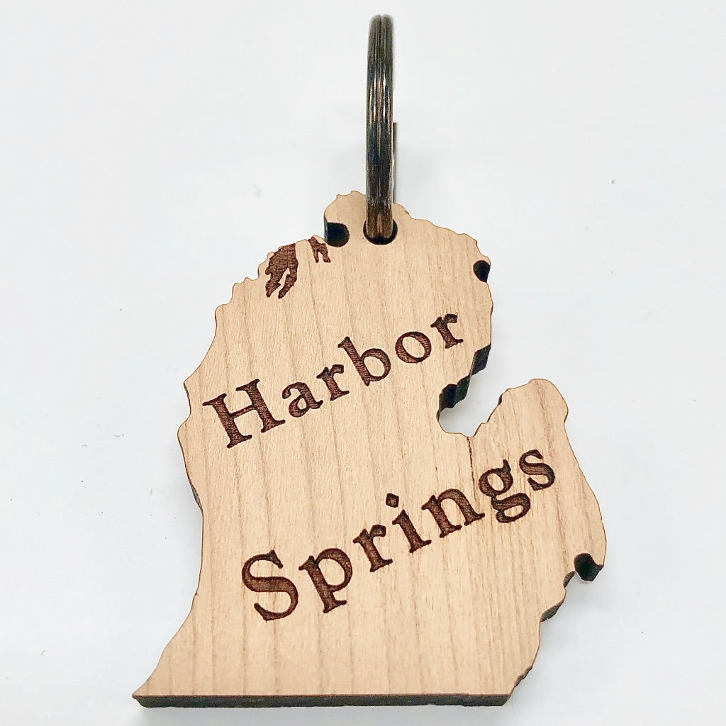 Harbor Springs Wood Keychain