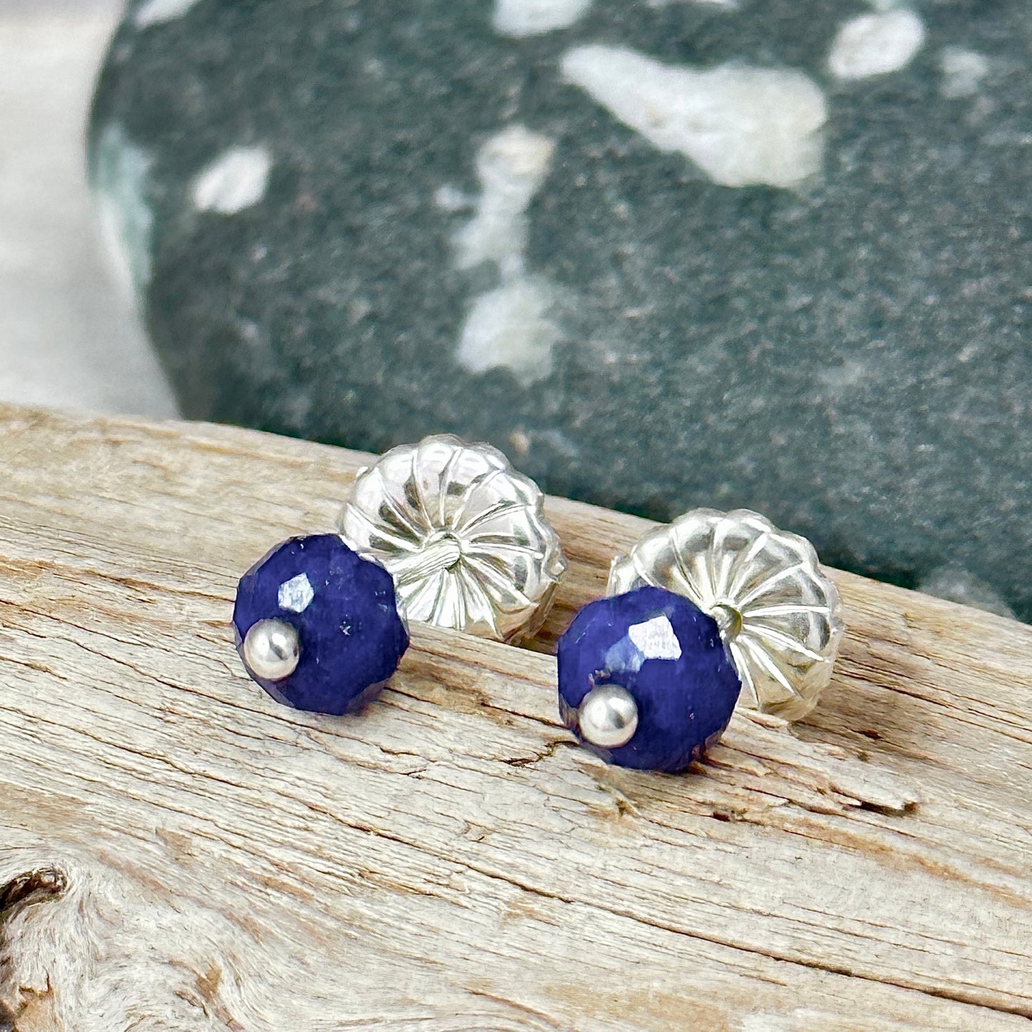 Faceted Lapis Stud Earrings