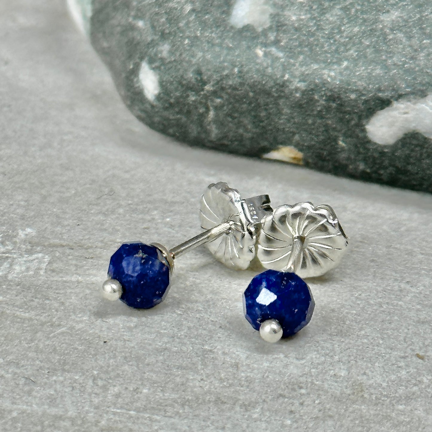 Faceted Lapis Stud Earrings