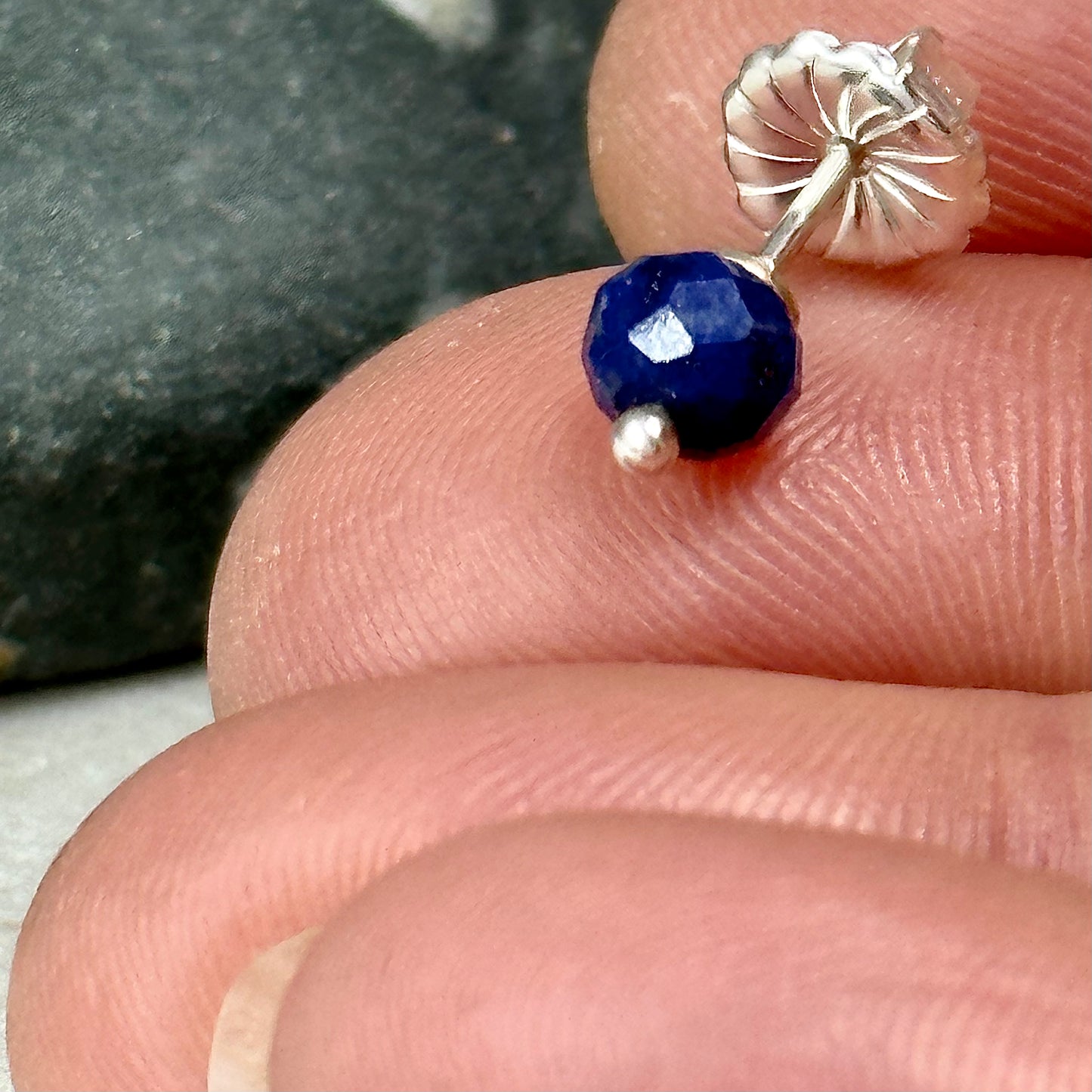 Faceted Lapis Stud Earrings