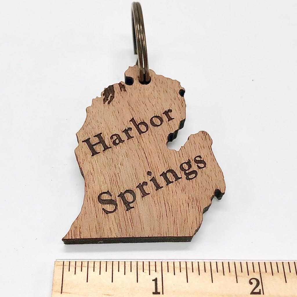 Harbor Springs Wood Keychain