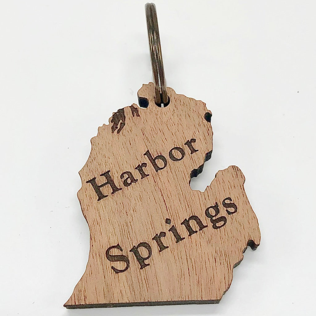 Harbor Springs Wood Keychain