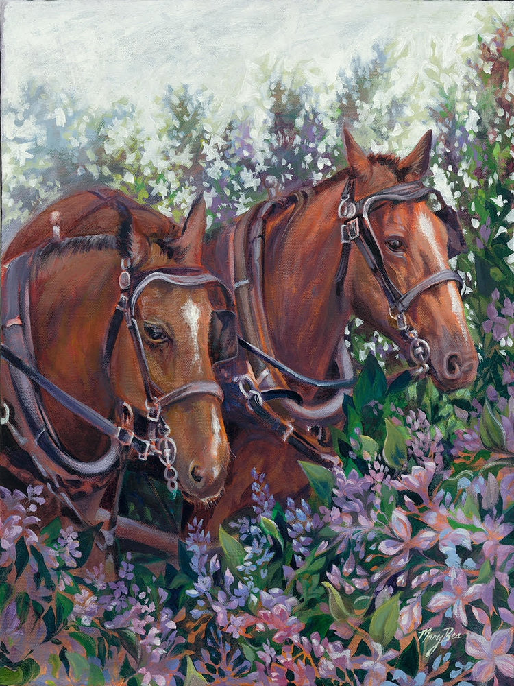 Horses, llilac blooms, mackinac island, local artisi, hanni gallery, harbor springs