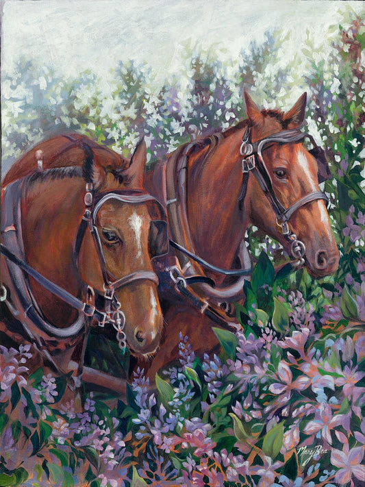 Horses, llilac blooms, mackinac island, local artisi, hanni gallery, harbor springs