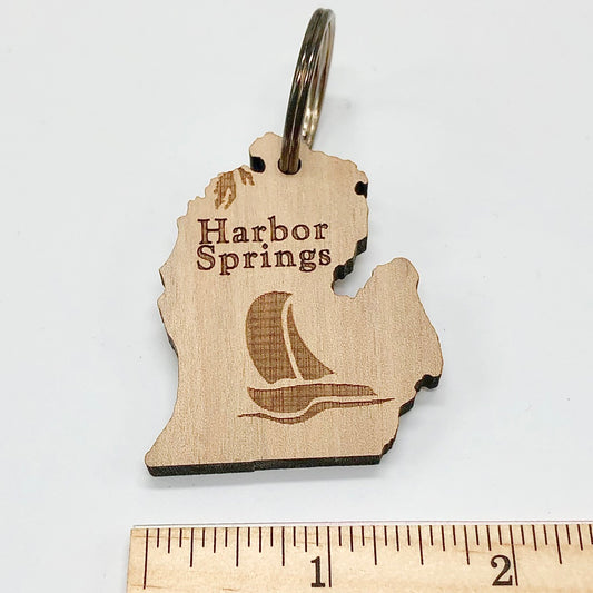 Wooden Harbor Springs Sailboat Keychain