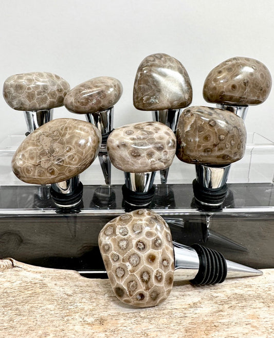 Petoskey stone, wine stopper, polished stone, locally made