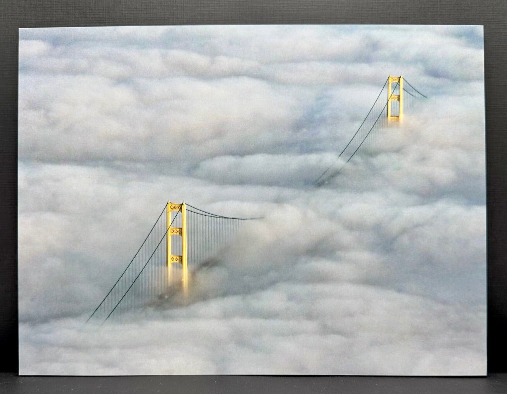 mighty mac, mackinac bridge, suspension bridge, fog bank, hanni gallery