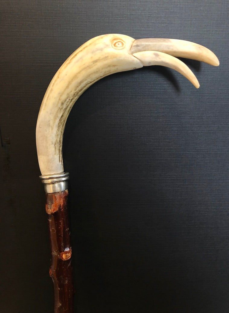 Carved Antler Flamingo Blackthorn Cane By Wendy Yothers