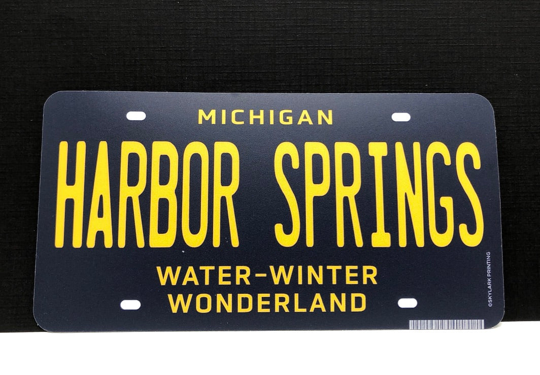 vinyl sticker, michigan license plate, harbor springs, water winter womderland