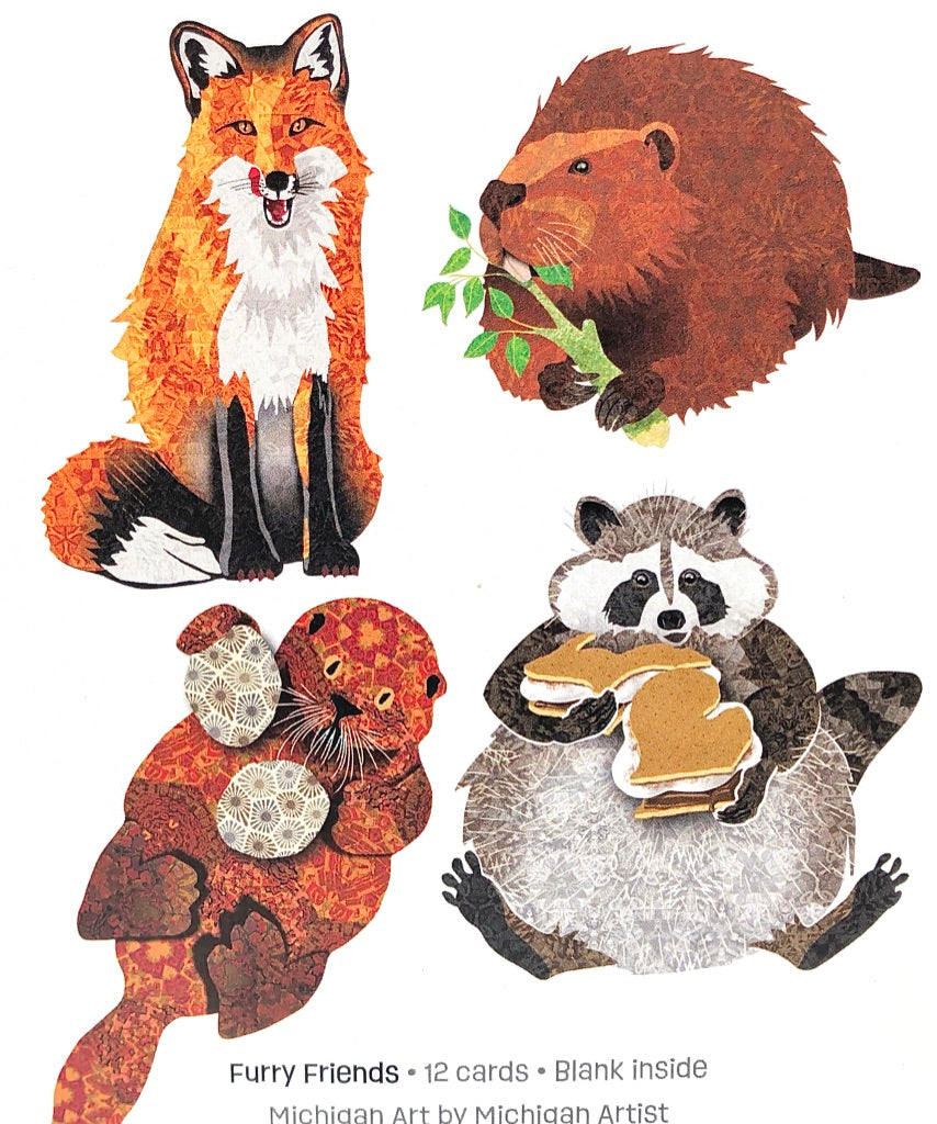 Blank animal notecards illustrated native animals fox beaver raccoon otter