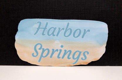 Watercolor sticker, harbor springs, custom  design, sand and lake, hanni gallery