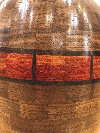 Tall Segmented Walnut Wood Vase With Accents