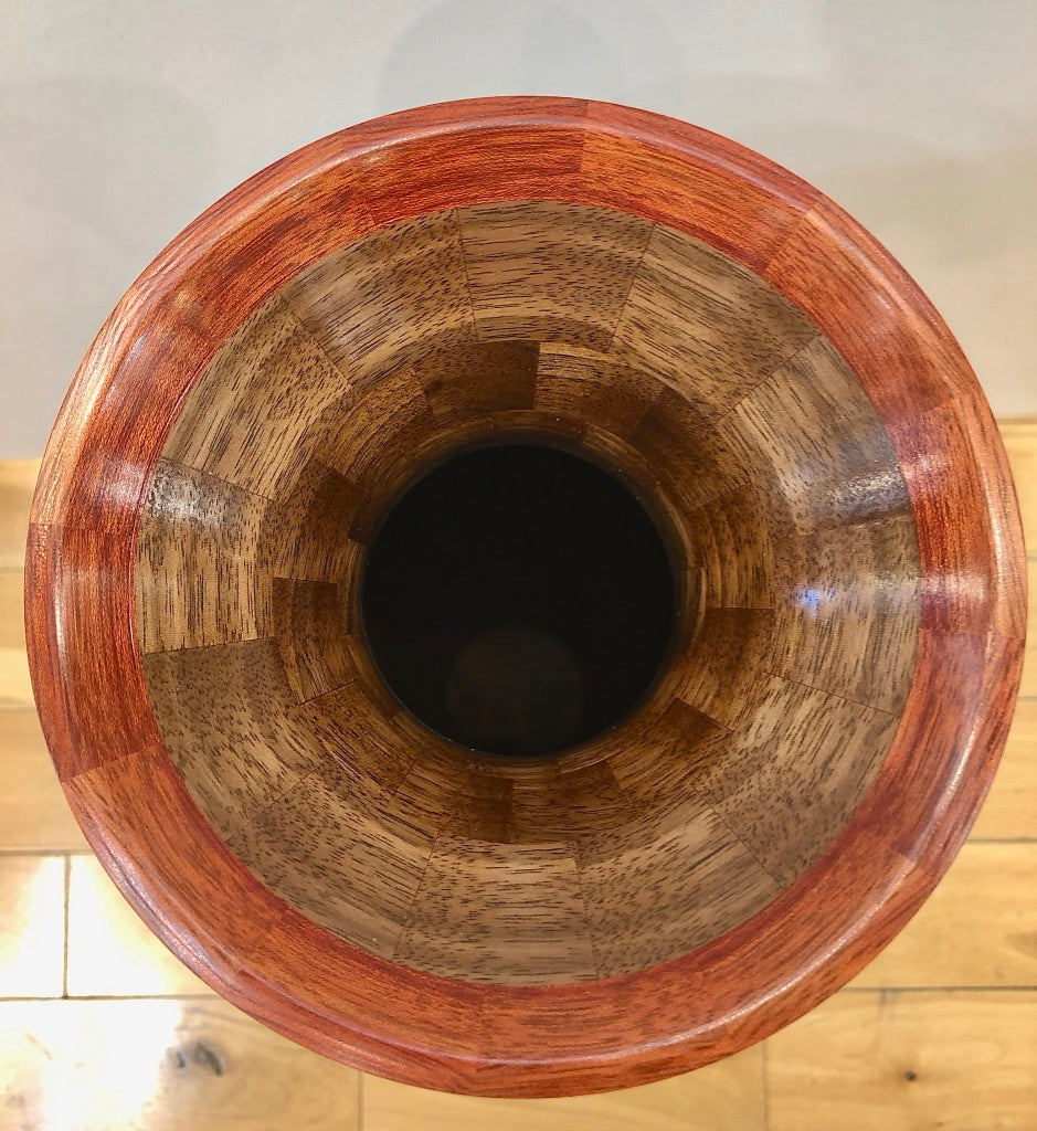 Tall Segmented Walnut Wood Vase With Accents