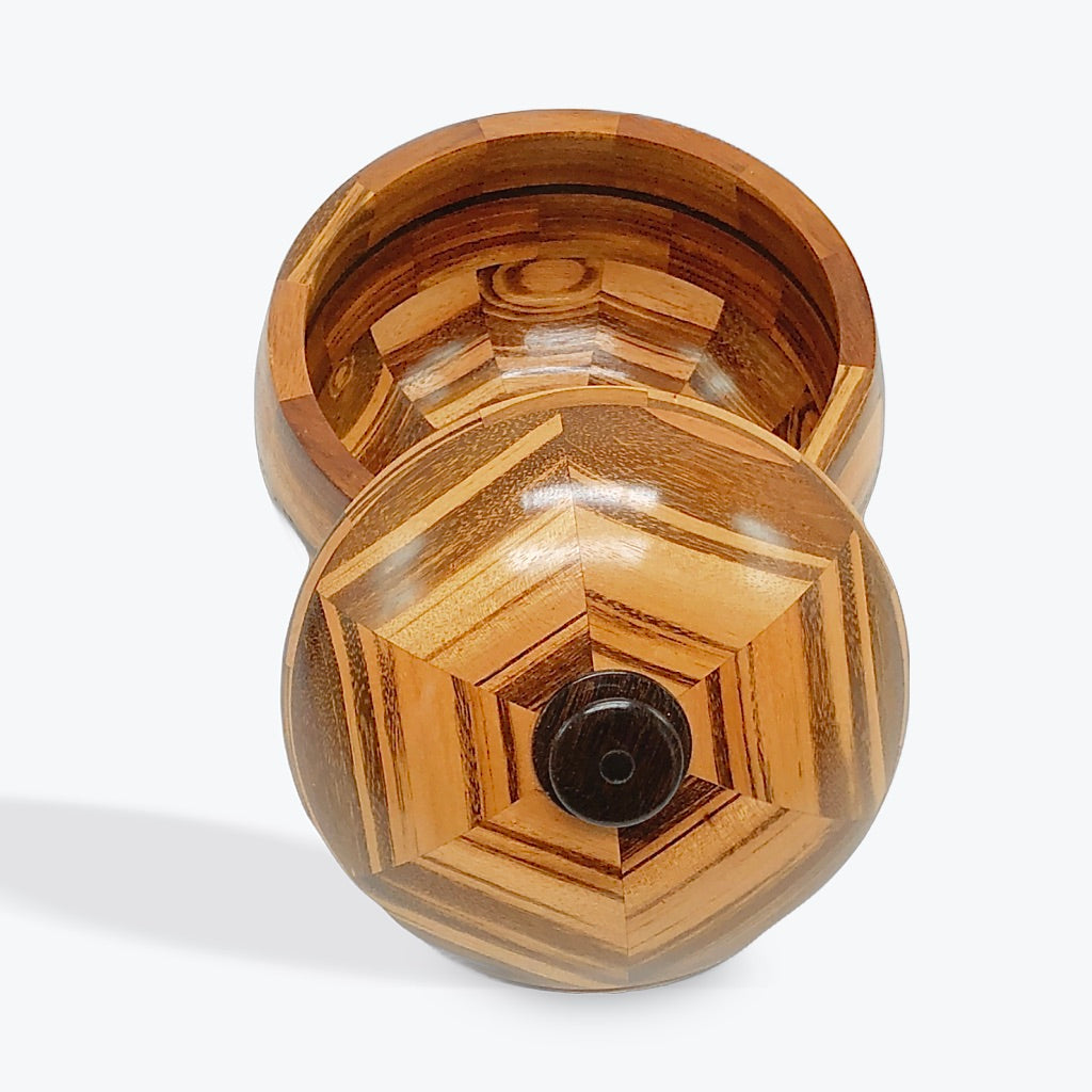 Segmented Goncolo Wood Bowl With Rounded Lid