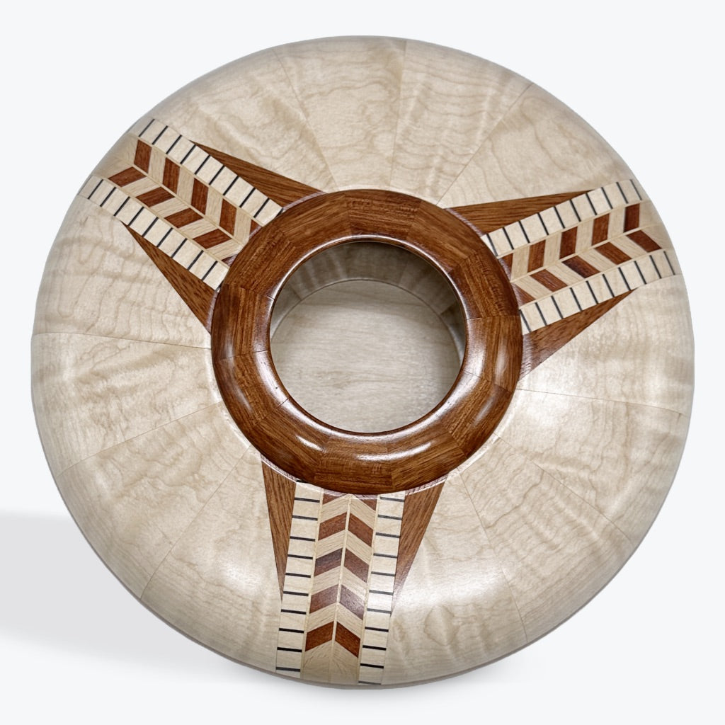 decorative wood vase, curly maple, bloodwood, segmented turning